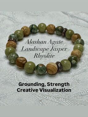 2/$40 - Alashan Agate, Landscape Jasper & Rhyolite Stone Stretchy Bracelet - 8mm